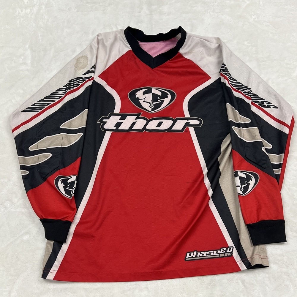 Thor Motocross Jersey Mens L Red Phase 2.0 Long Sleeve Mesh Racing Shirt